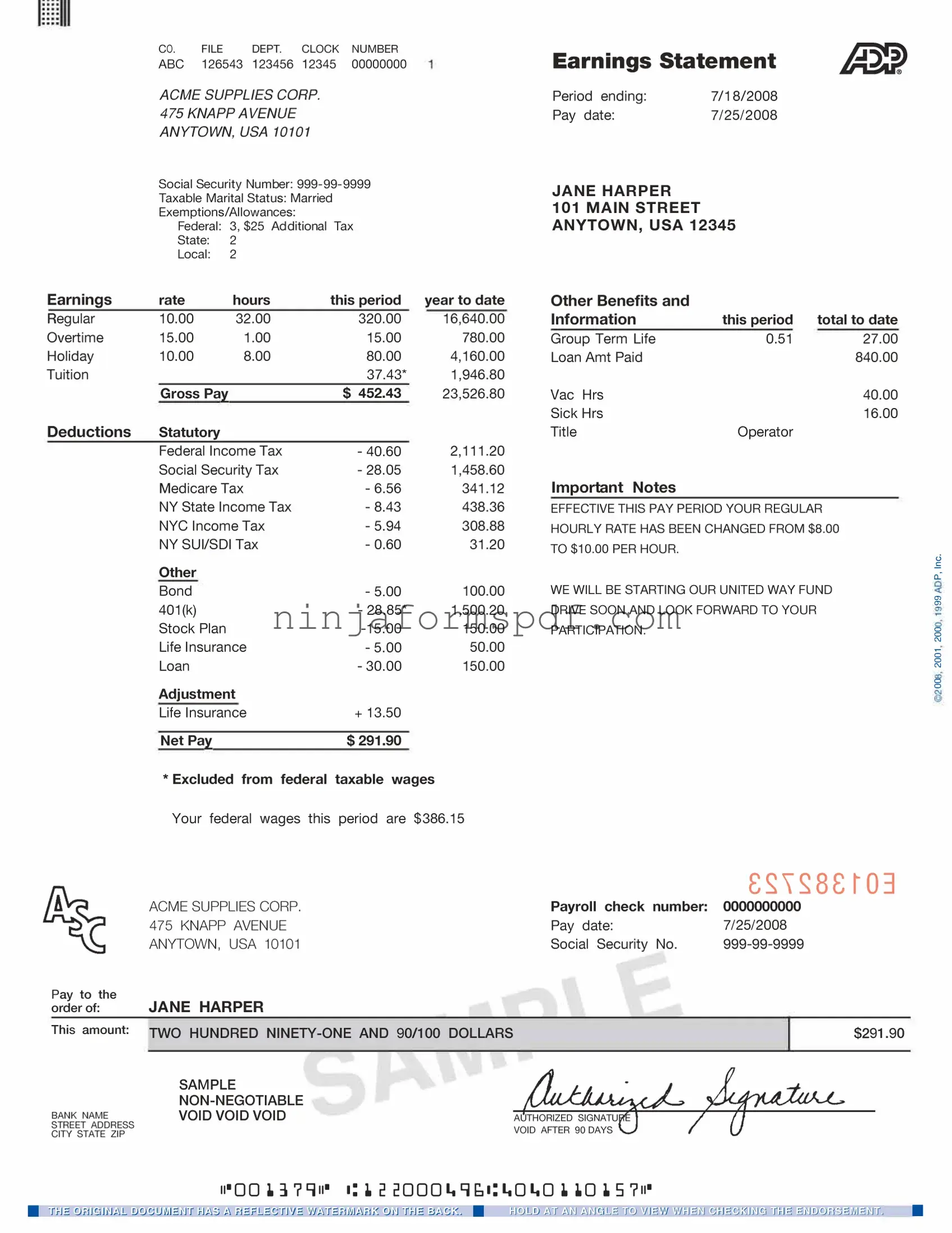 Adp Pay Stub Form