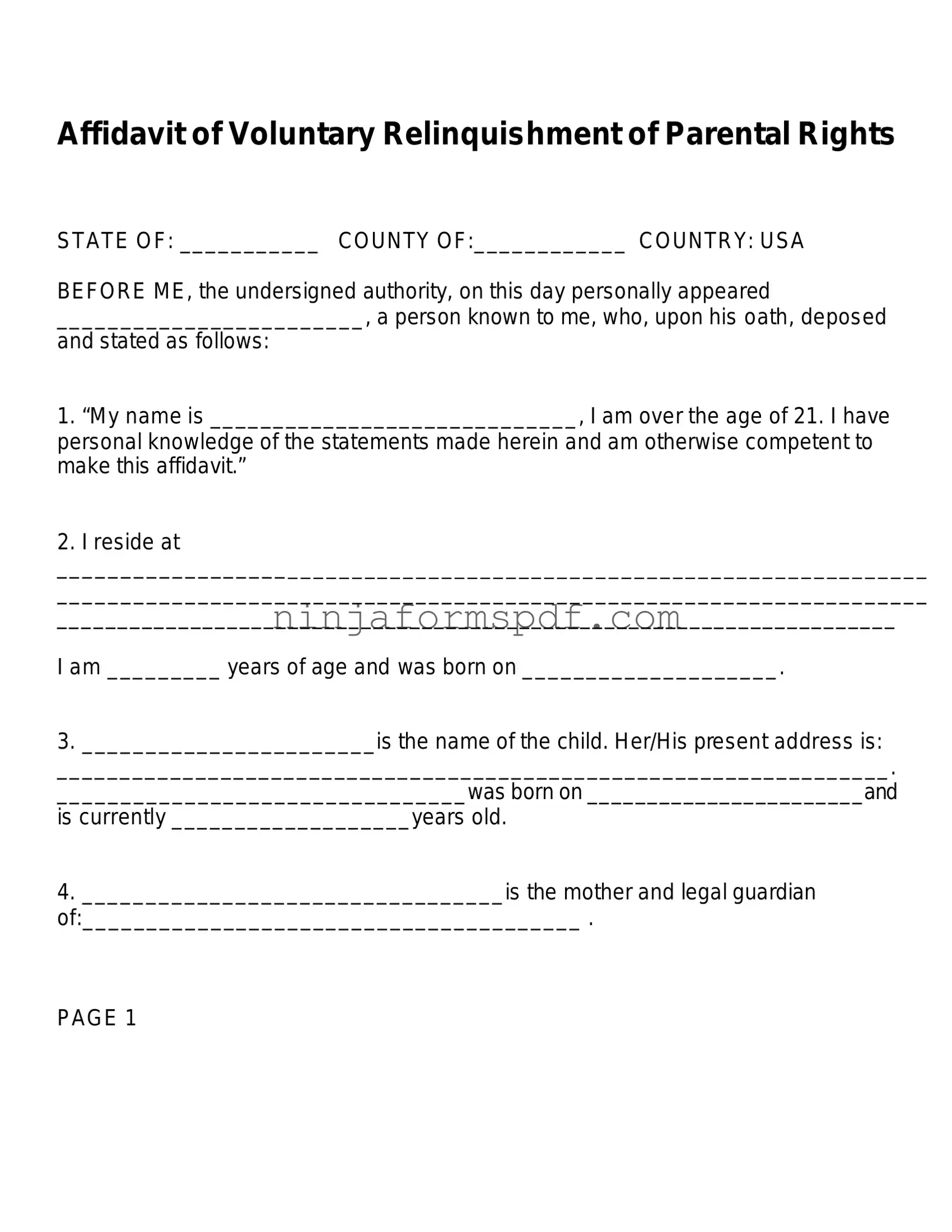 Affidavit Parental Rights Form