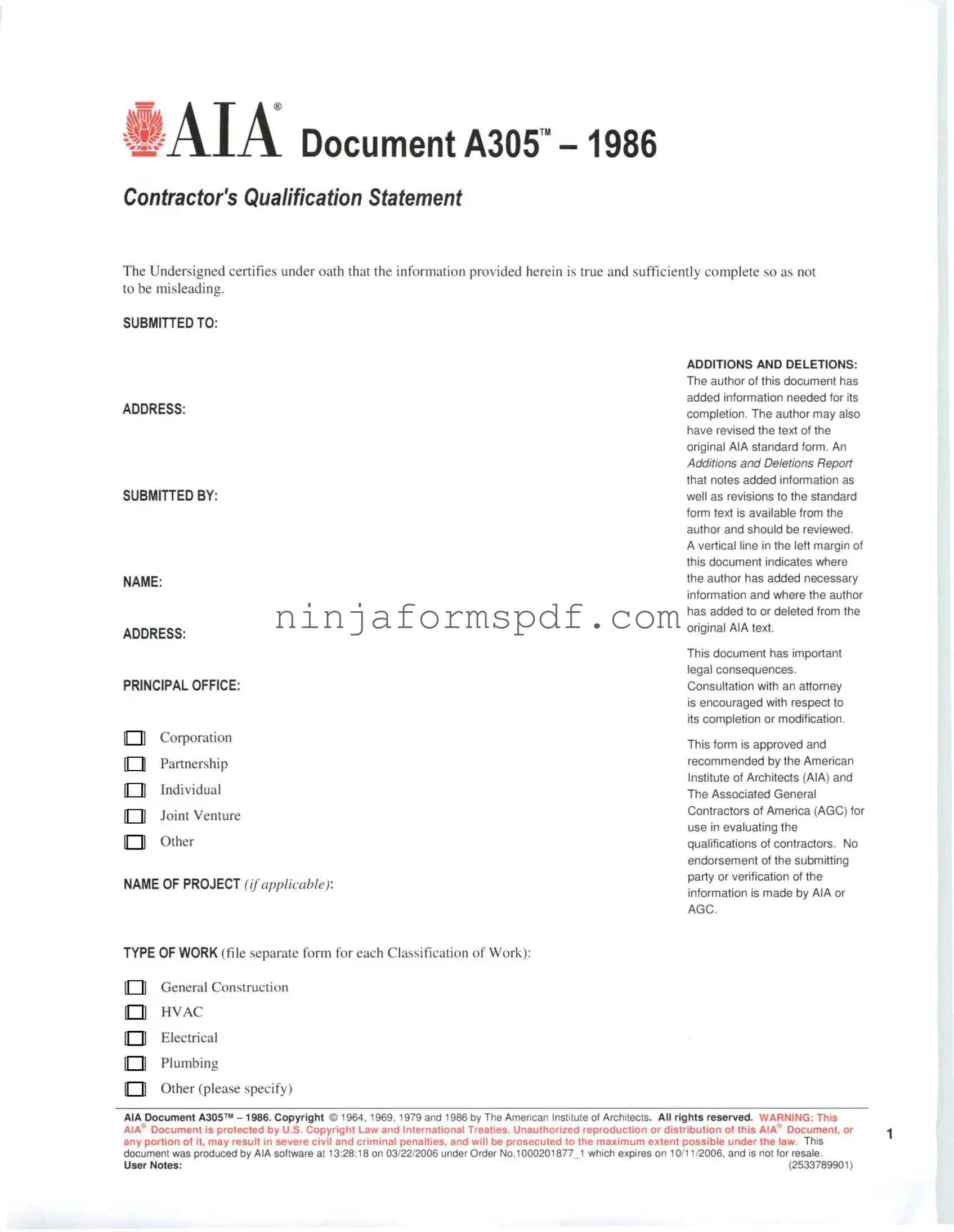 AIA A305 Form