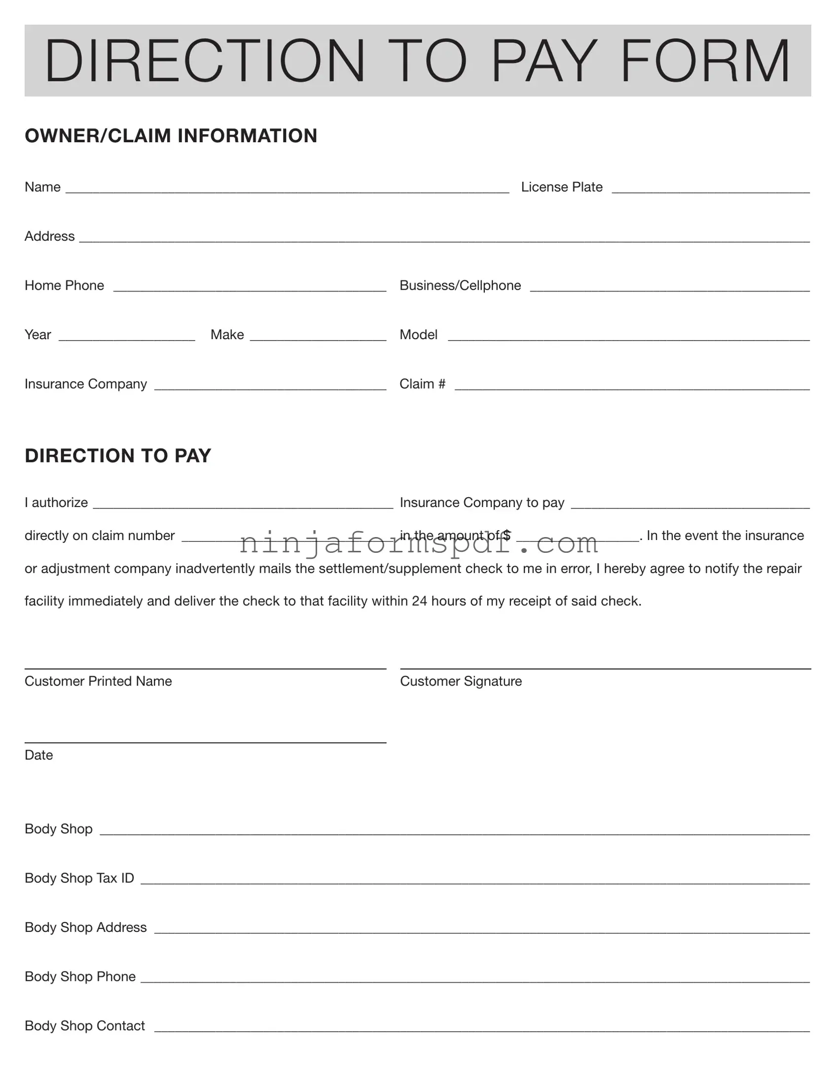 Authorization And Direction Pay Form