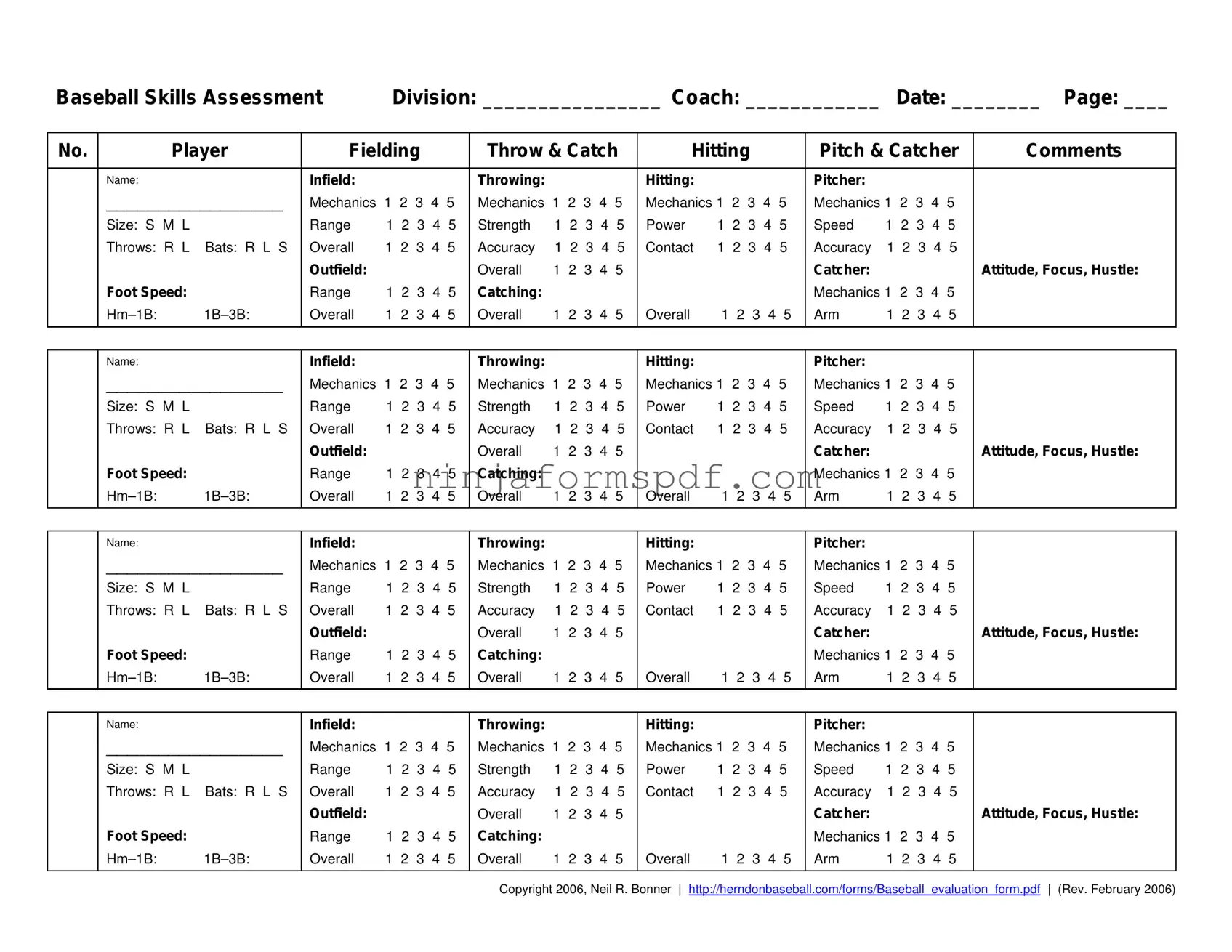 Baseball Assessment Form
