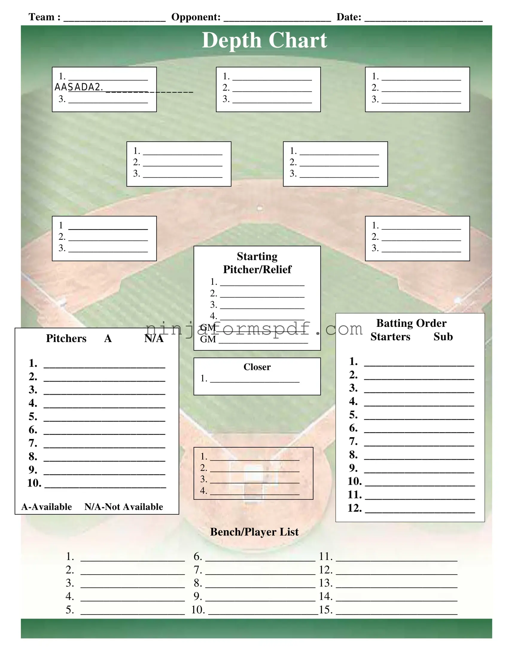 Baseball Field Lineup Form