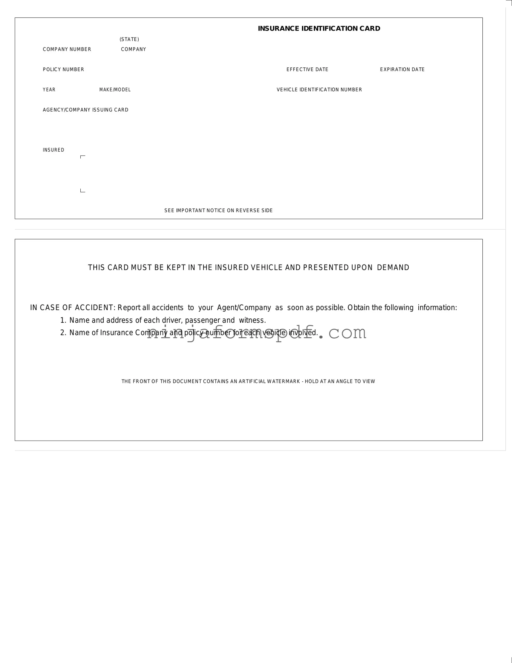 Auto Insurance Card Form