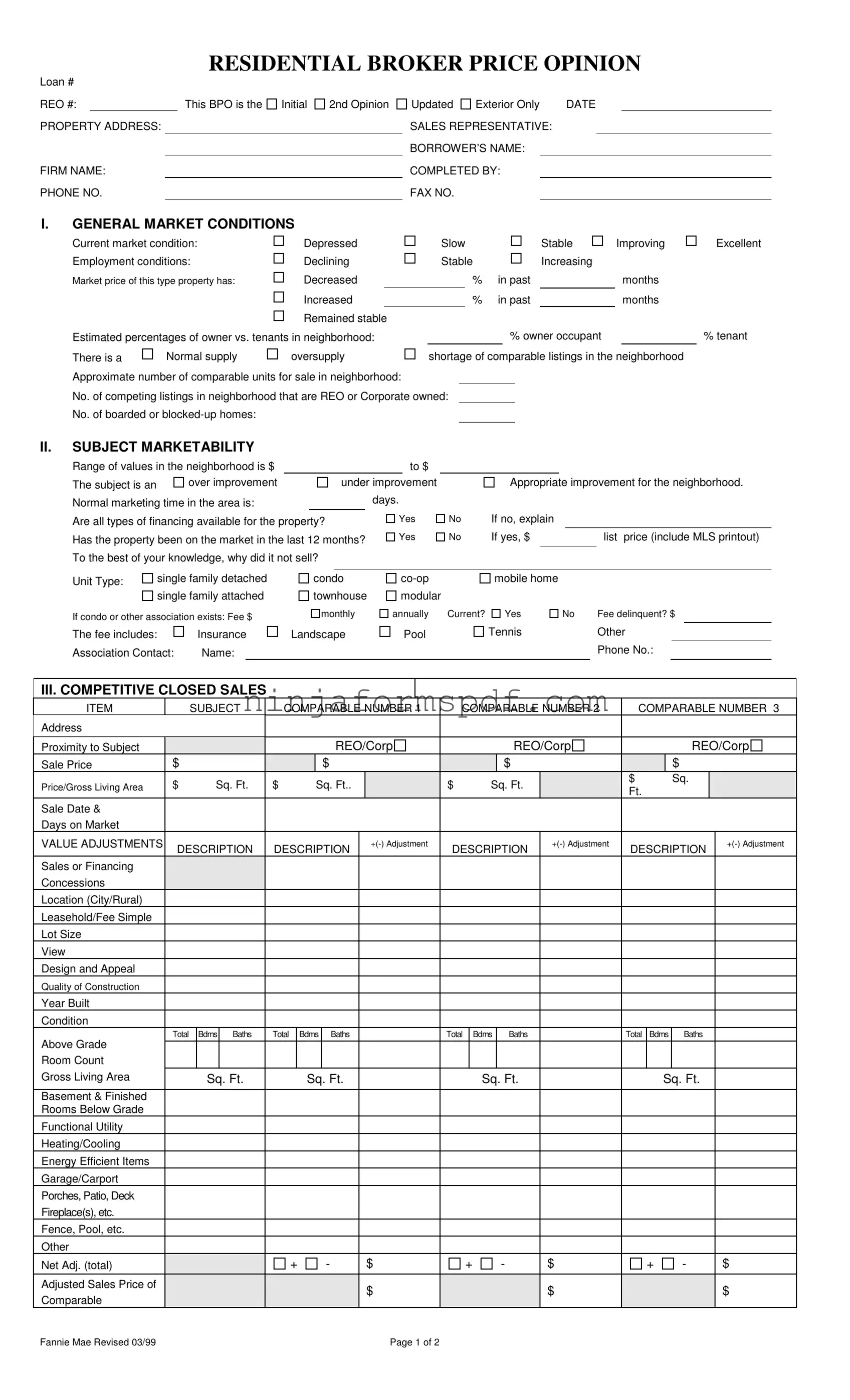 Broker Price Opinion Form