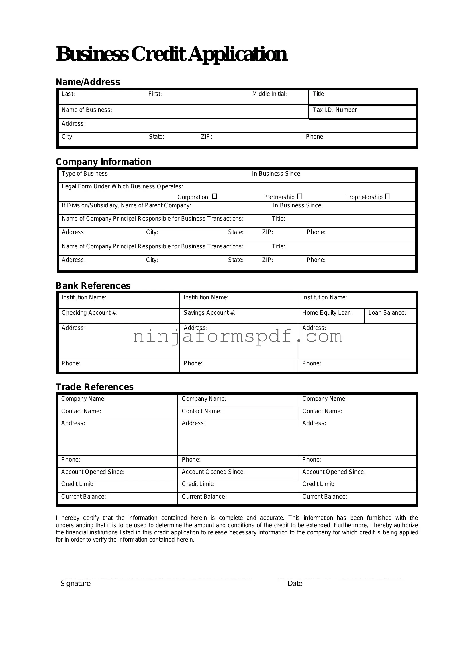 Business Credit Application Form
