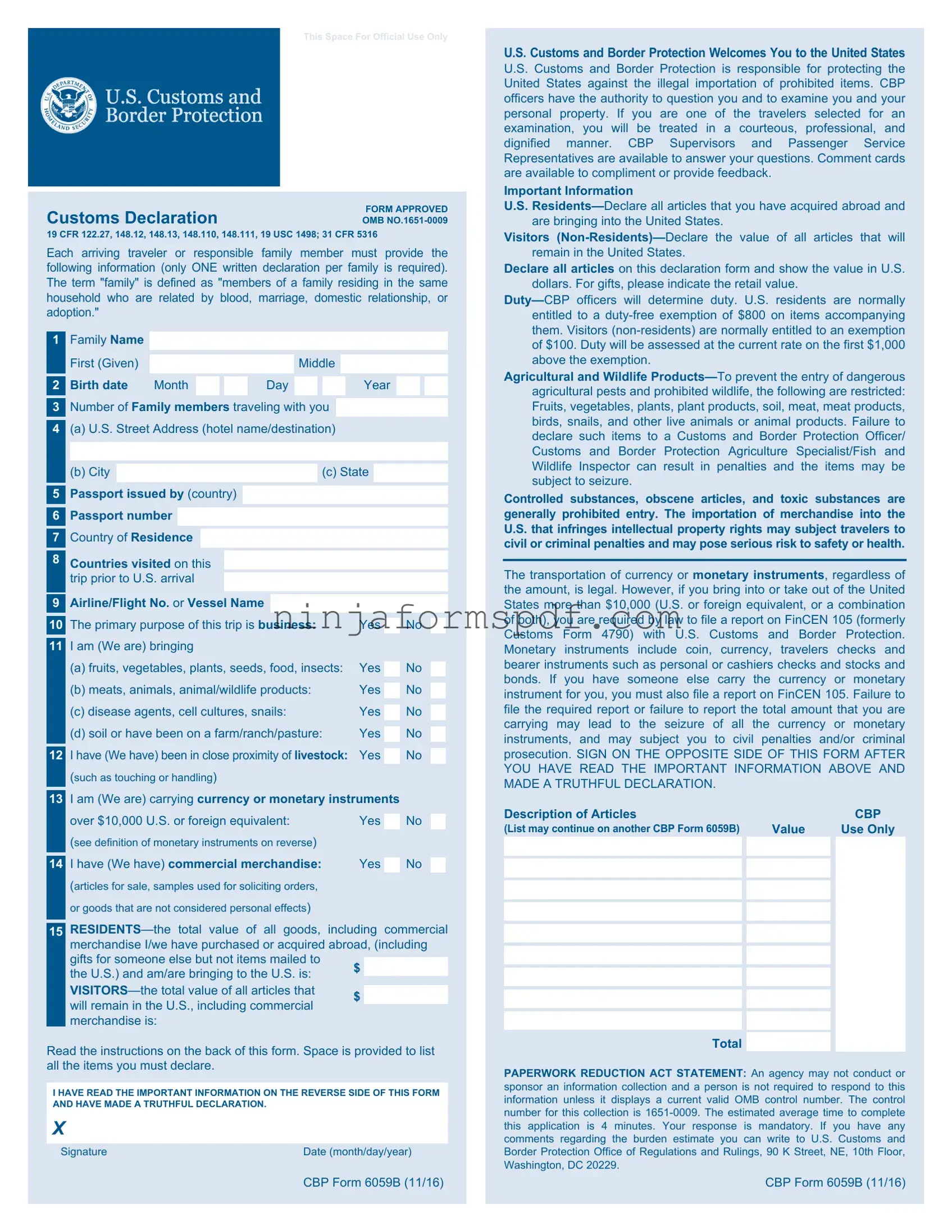 CBP 6059B Form