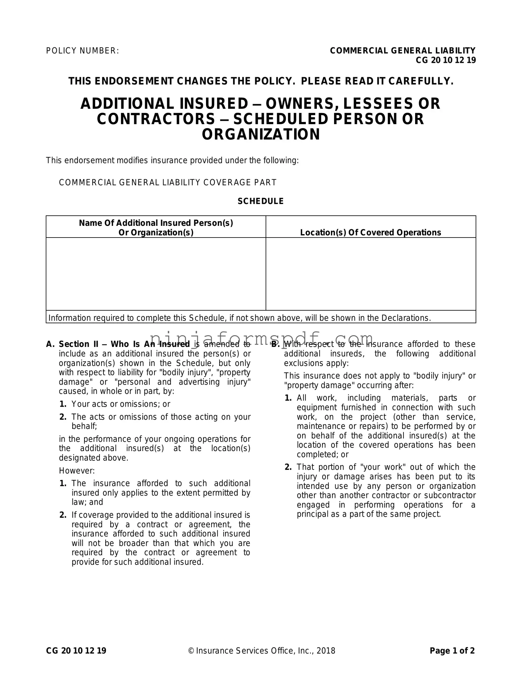Cg 20 10 07 04 Liability Endorsement Form