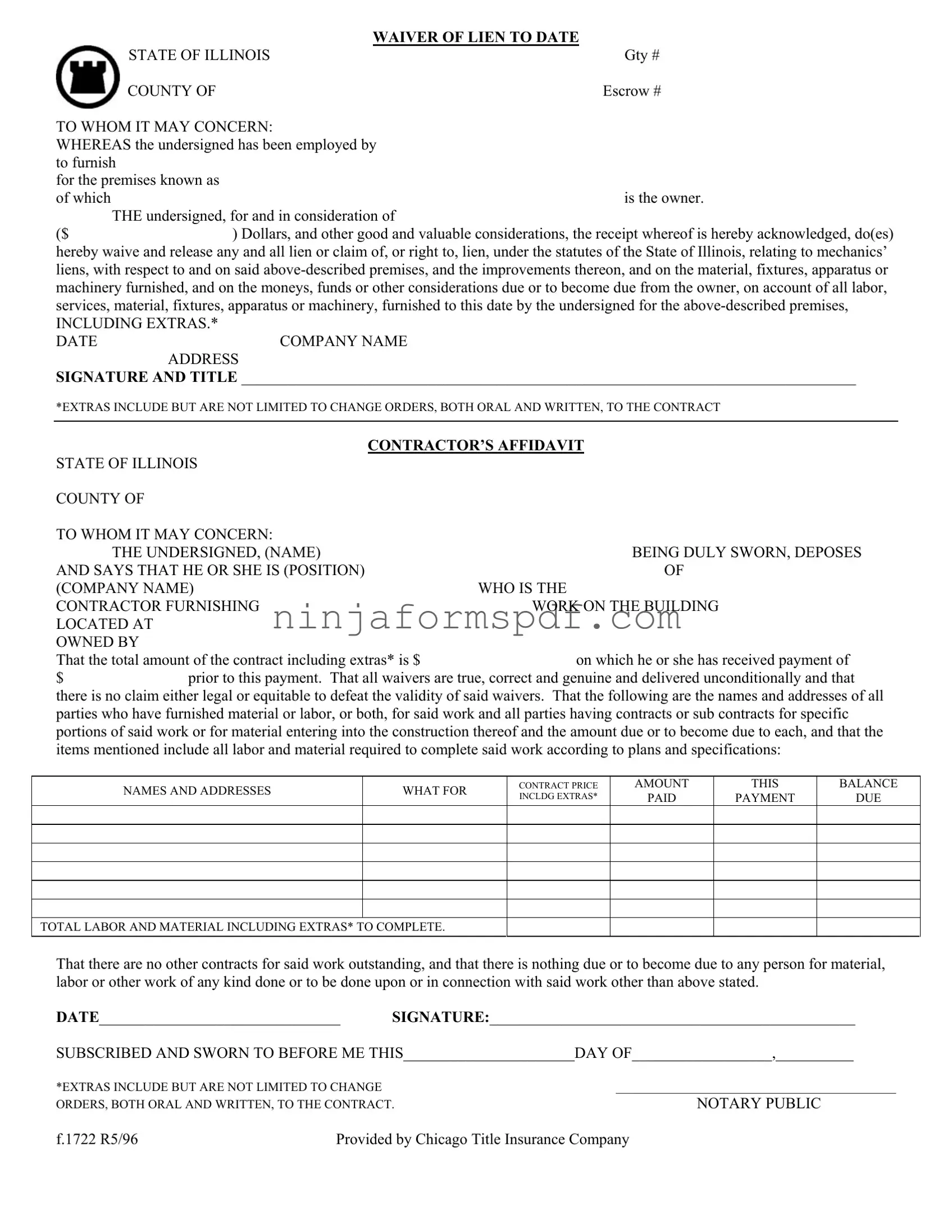 Chicago Title Waiver Format Form
