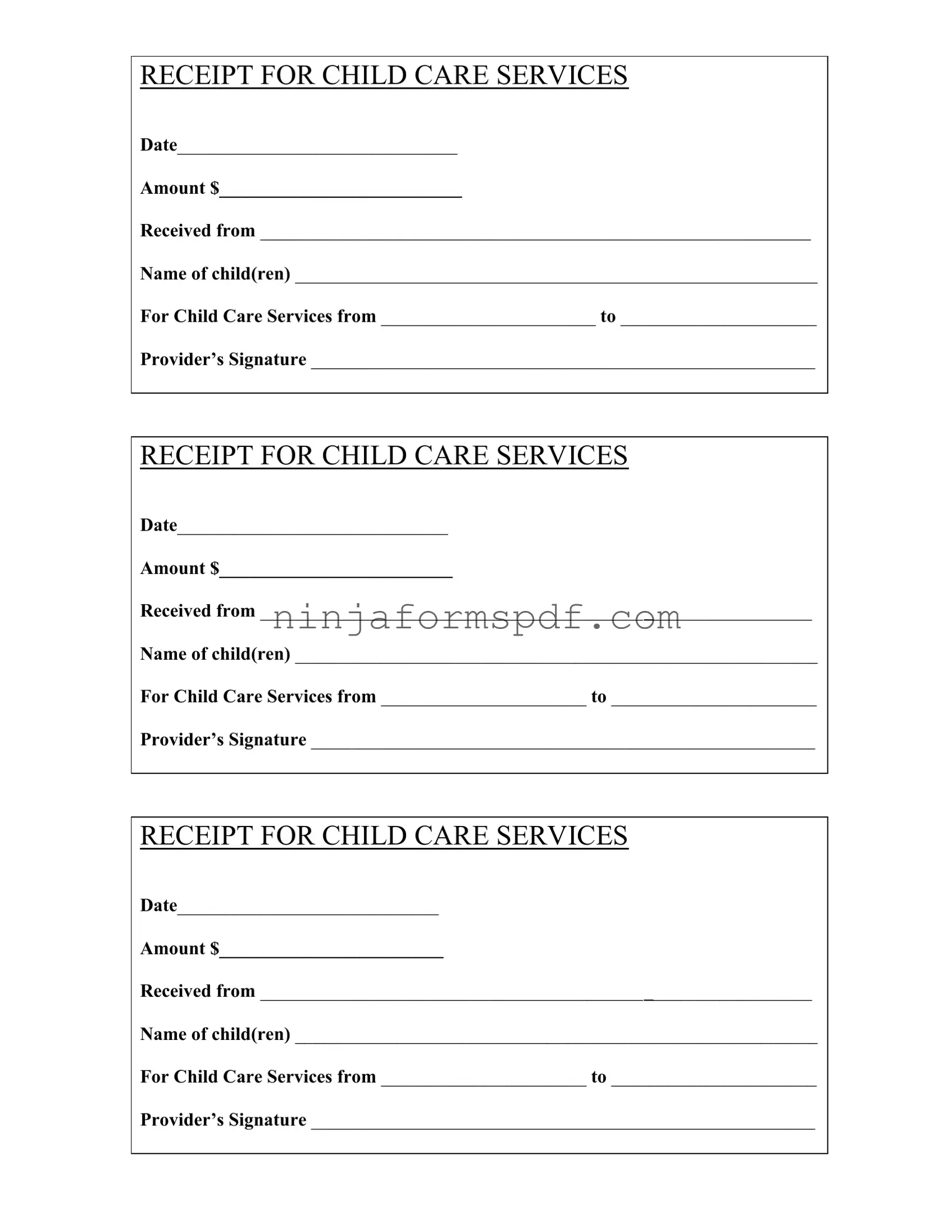 Childcare Receipt Form
