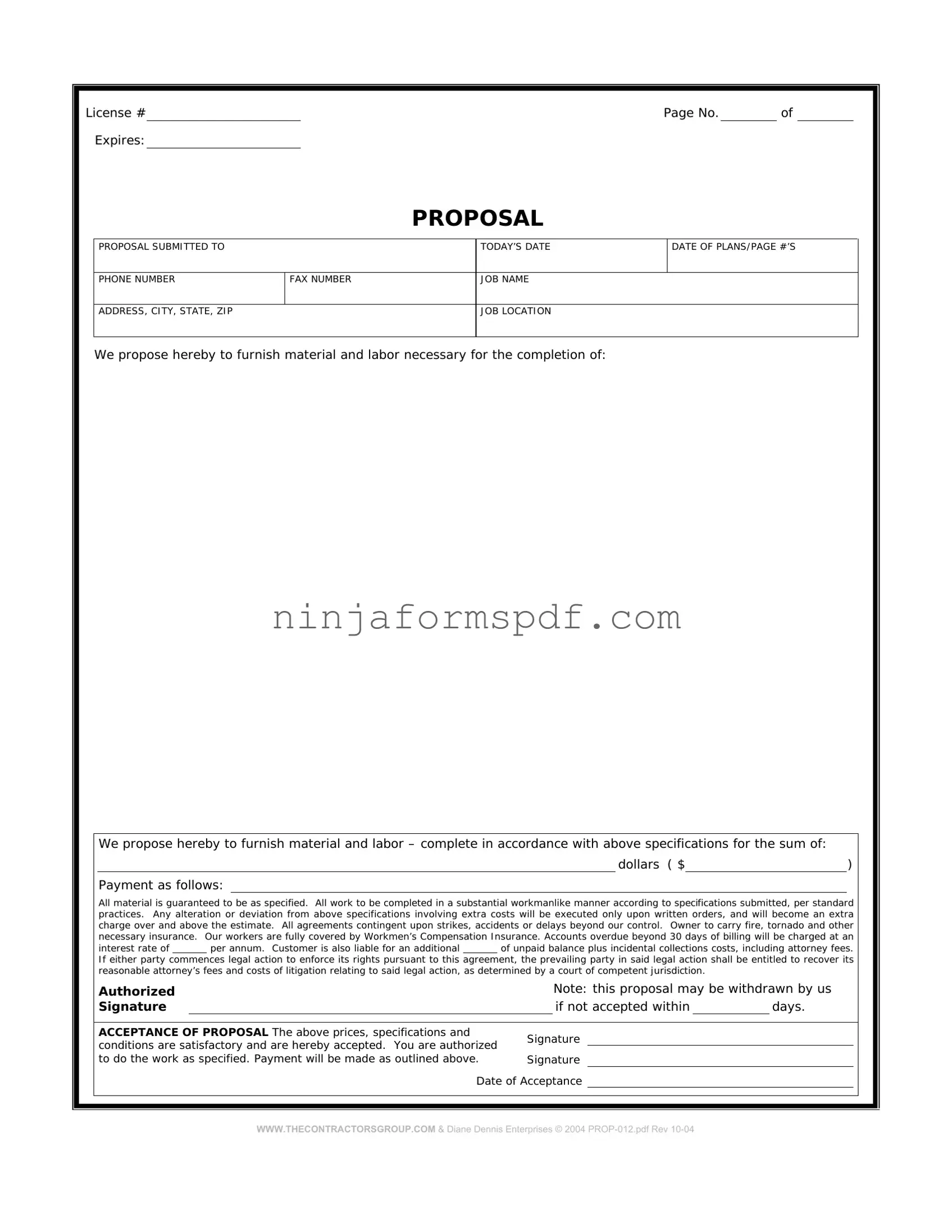Construction proposal form Form
