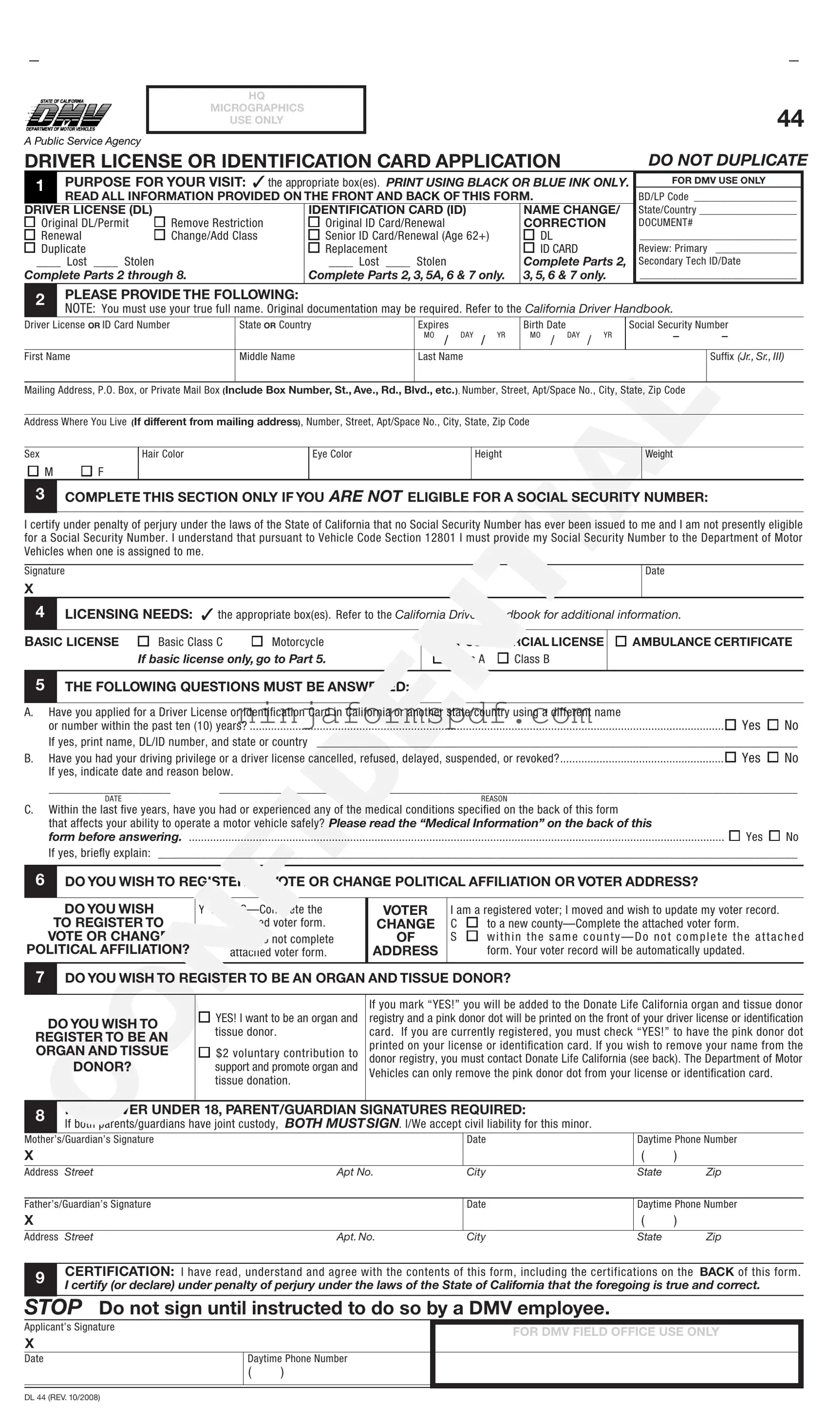 Ca Dmv Dl 44 Form