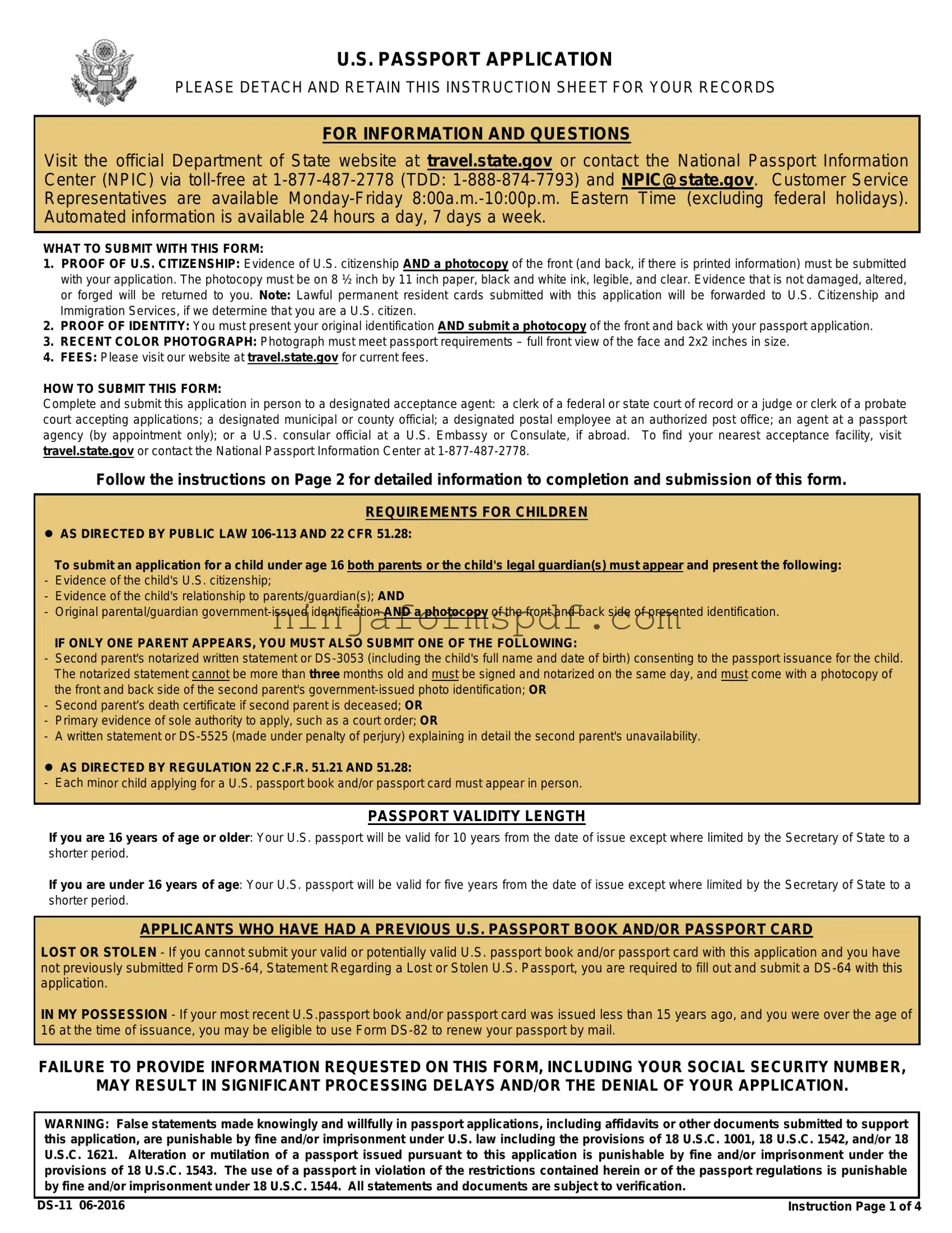 DS-11 U.S. Passport application Form