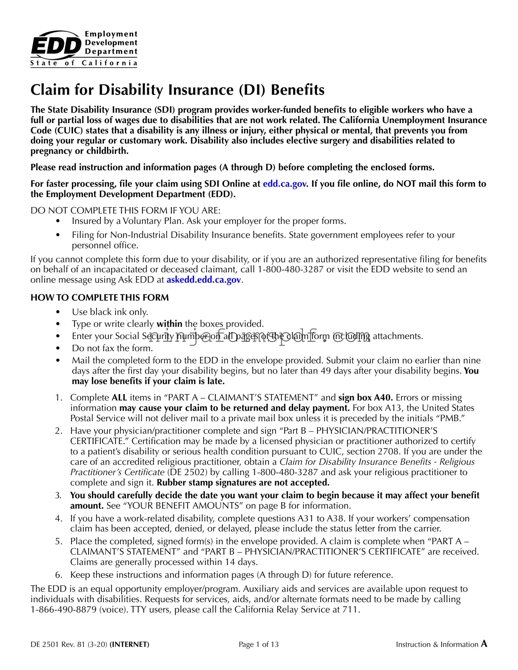 EDD DE 2501 Form