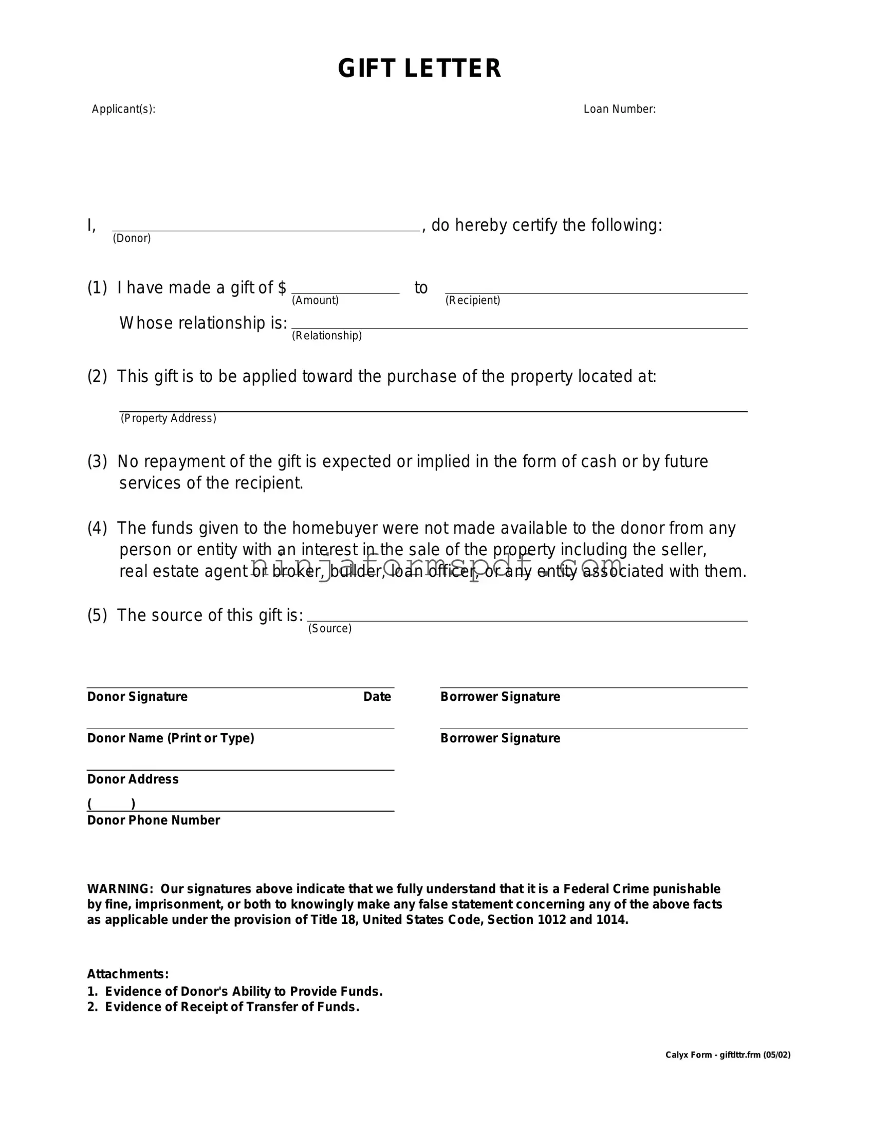 Gift Letter Form