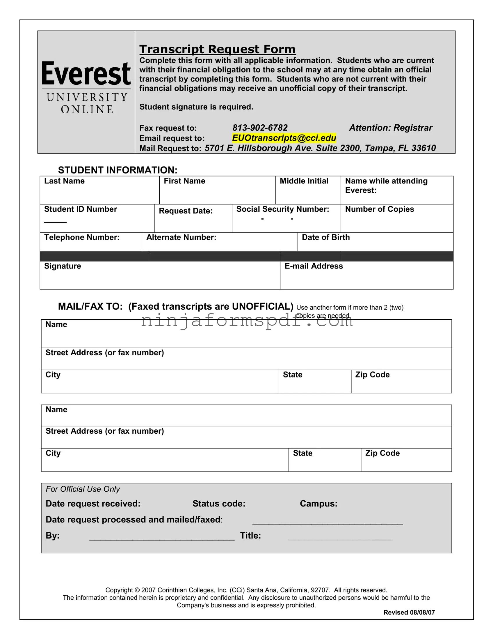 Everest University Transcript Form
