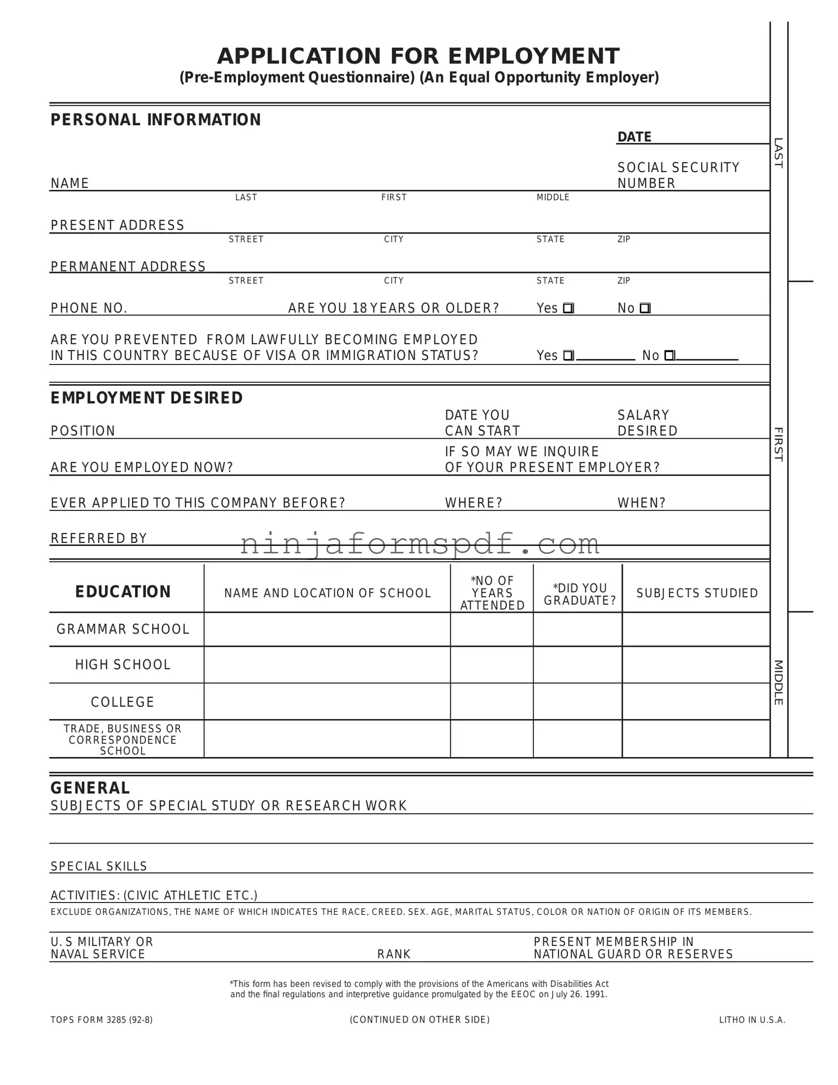 Employment Application Pdf Form