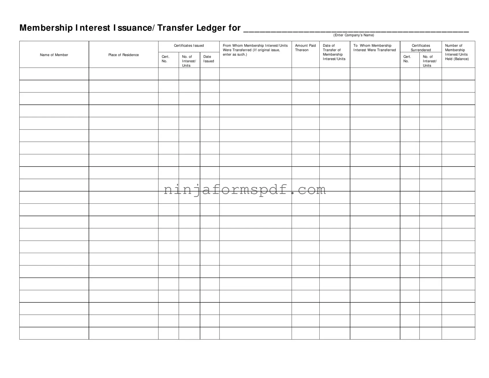 Membership Ledger Form