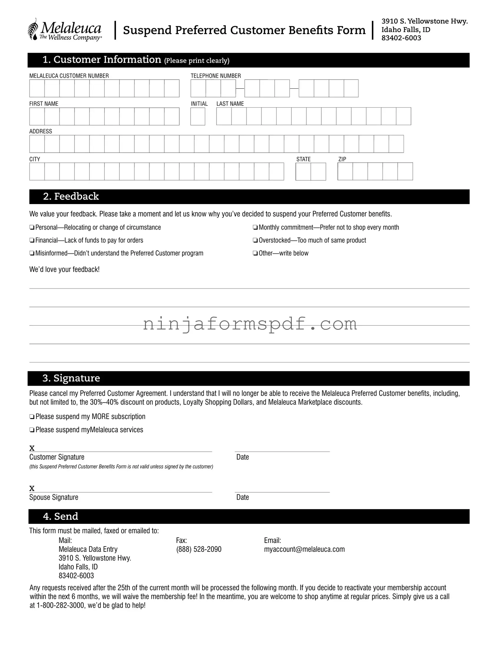 Melaleuca Cancellation Form