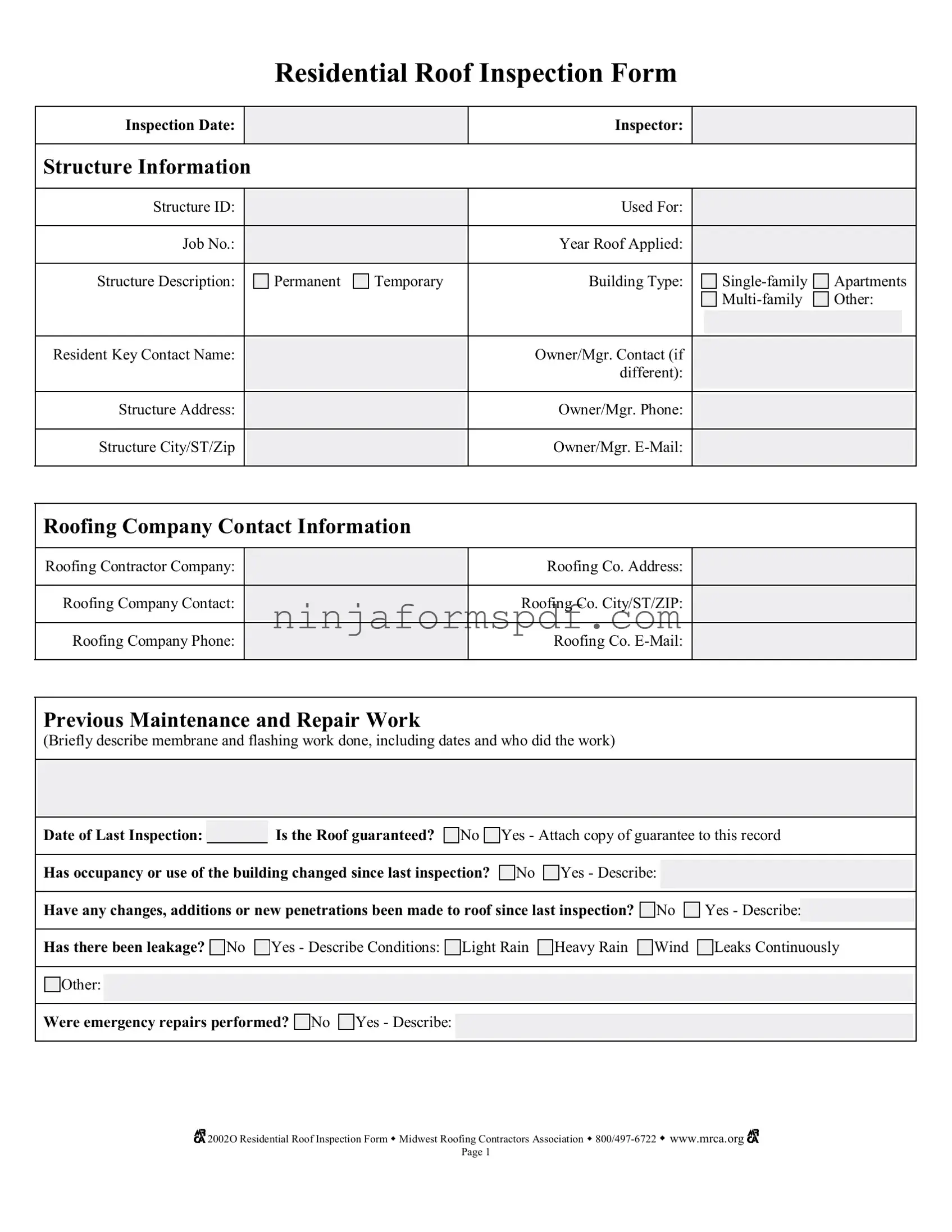 Roof Inspection Form