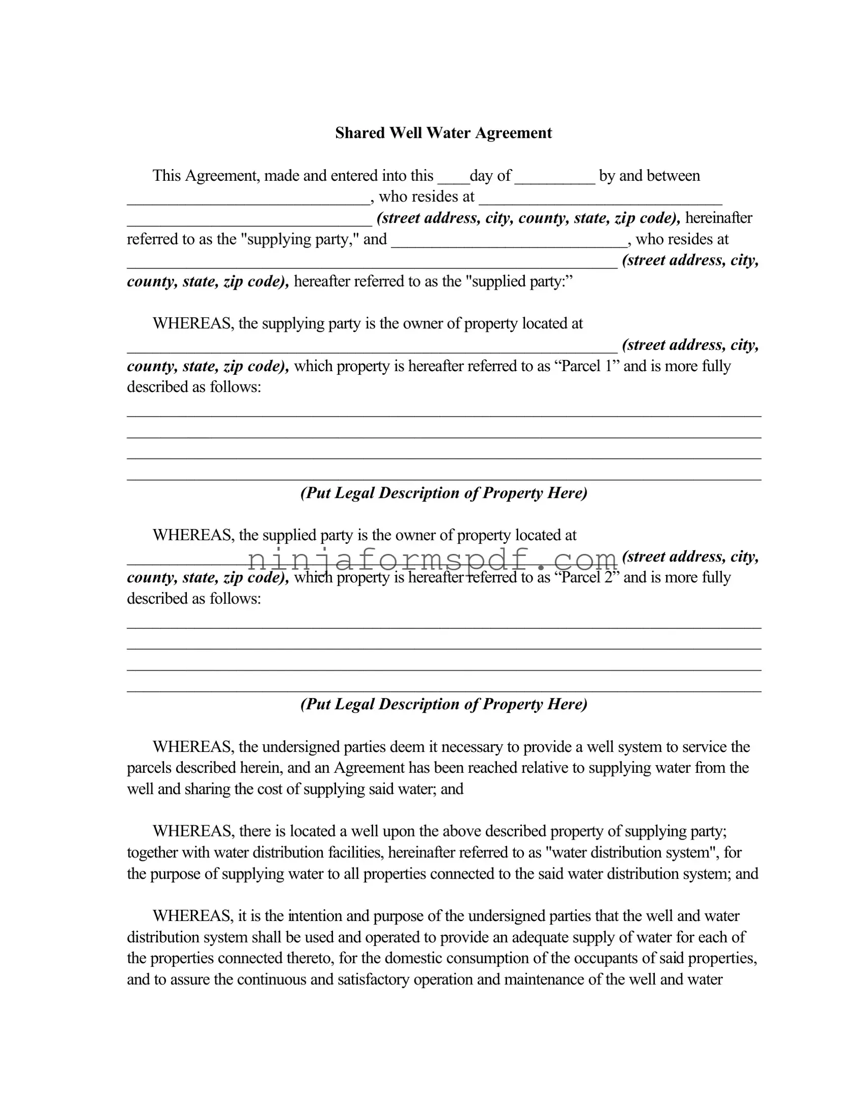 Shared Well Agreement Form