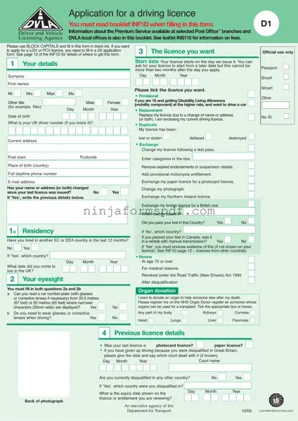 D1 Dvla Form