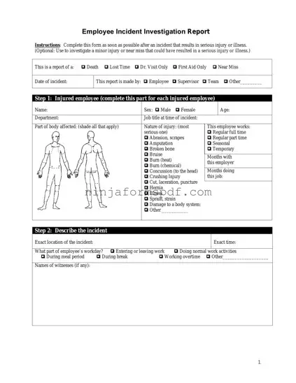 Employee Accident Report Form
