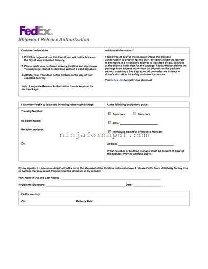 Fedex Release Form