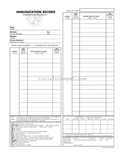 Immunization Record Form
