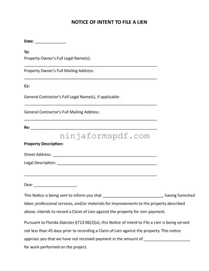 Intent To Lien Florida Form