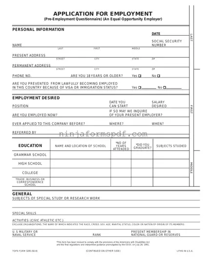 Employment Application Pdf Form