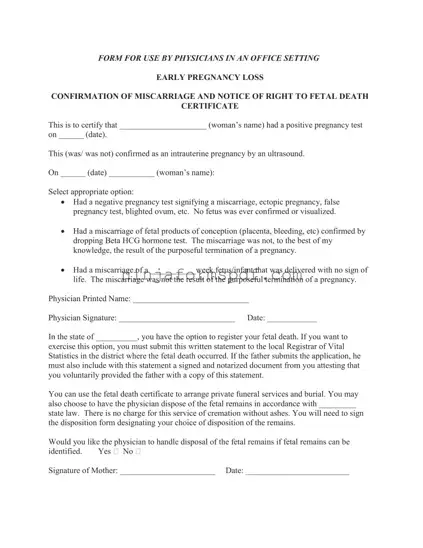 Miscarriage Discharge Paper Form
