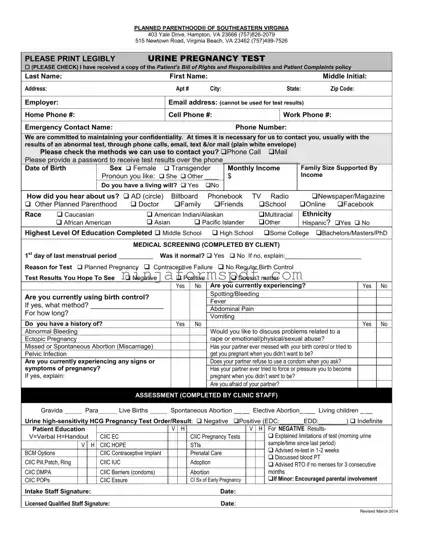 Planned Parenthood Proof Form