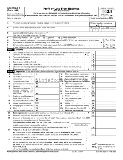 IRS Schedule C 1040 Form