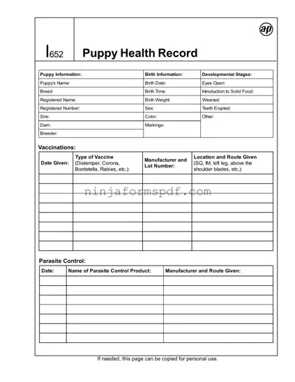Puppy Health Record Form