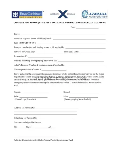 Royal Caribbean Parental Consent Form