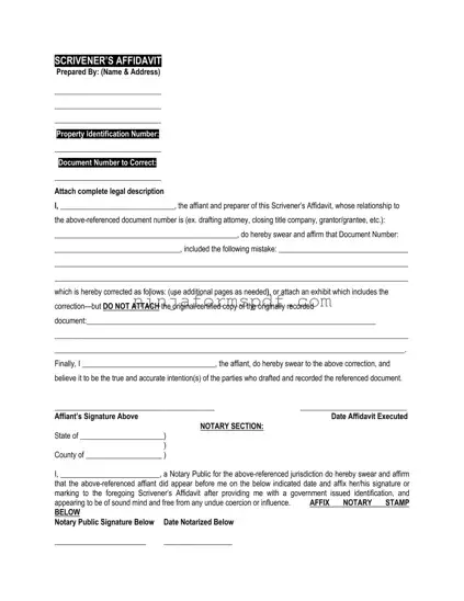 Scrivener's Affidavit Form