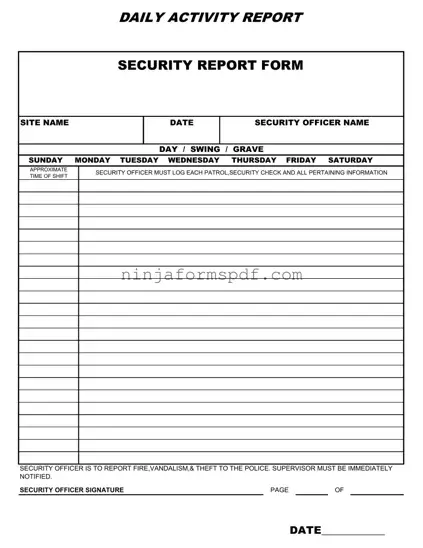 Security Guard Daily Report Sample Form
