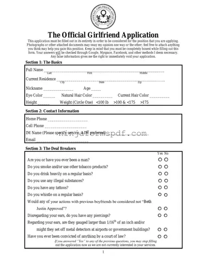 Girlfriend Application Form