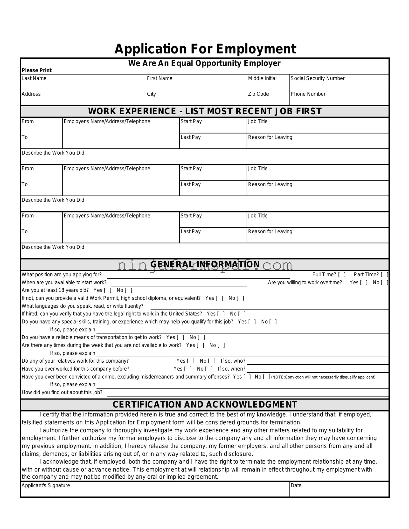 Spanish Application Employment Form