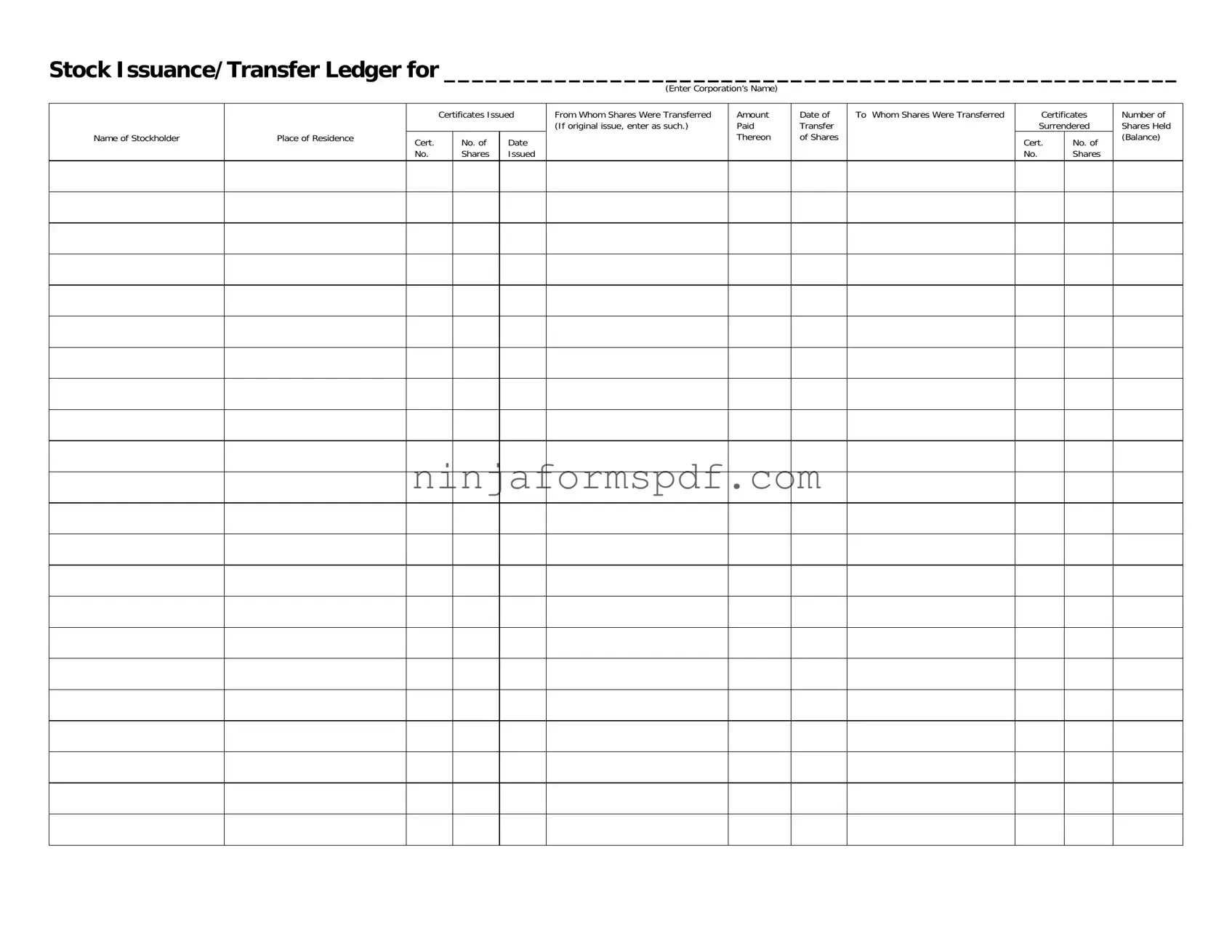 Stock Transfer Ledger Form