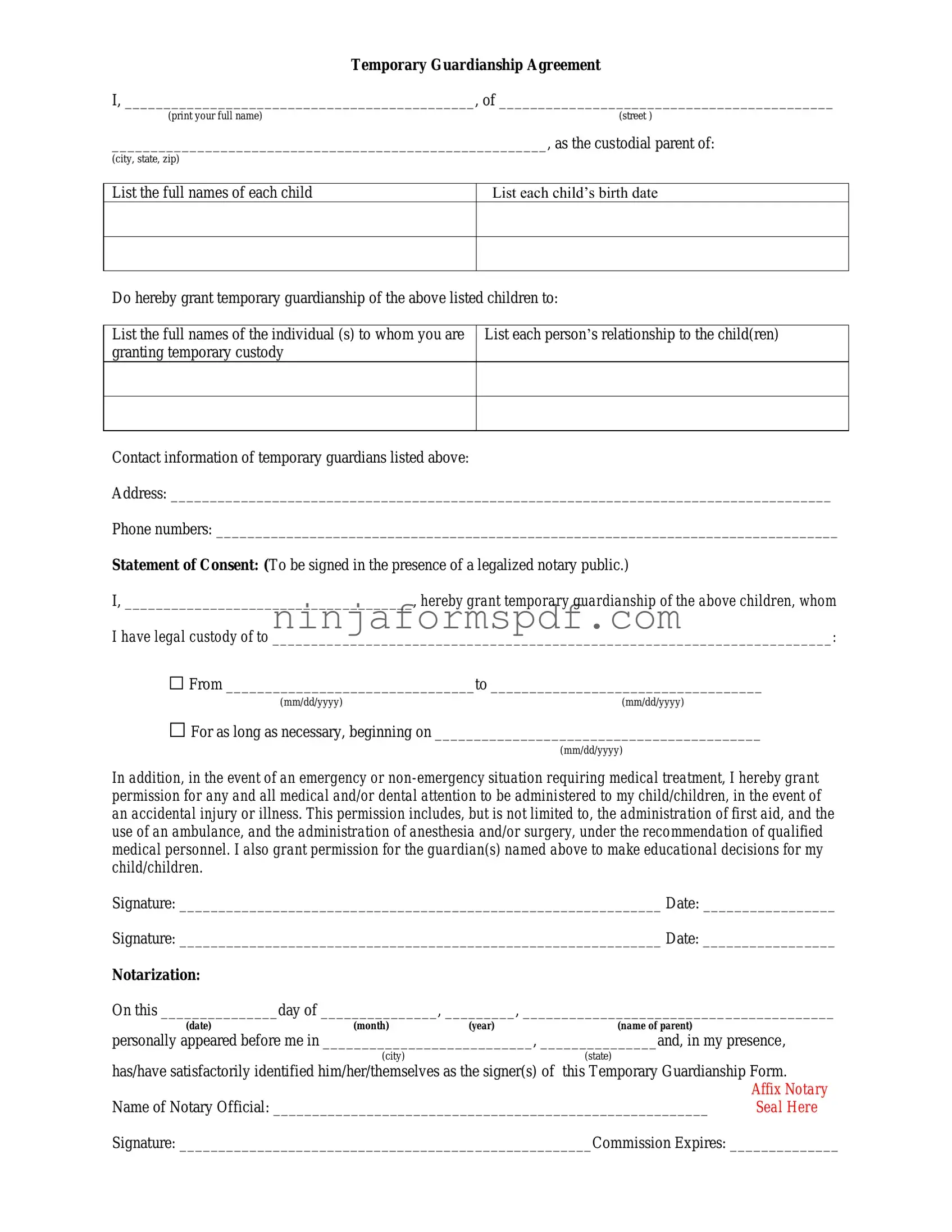 Temporary Custody Form