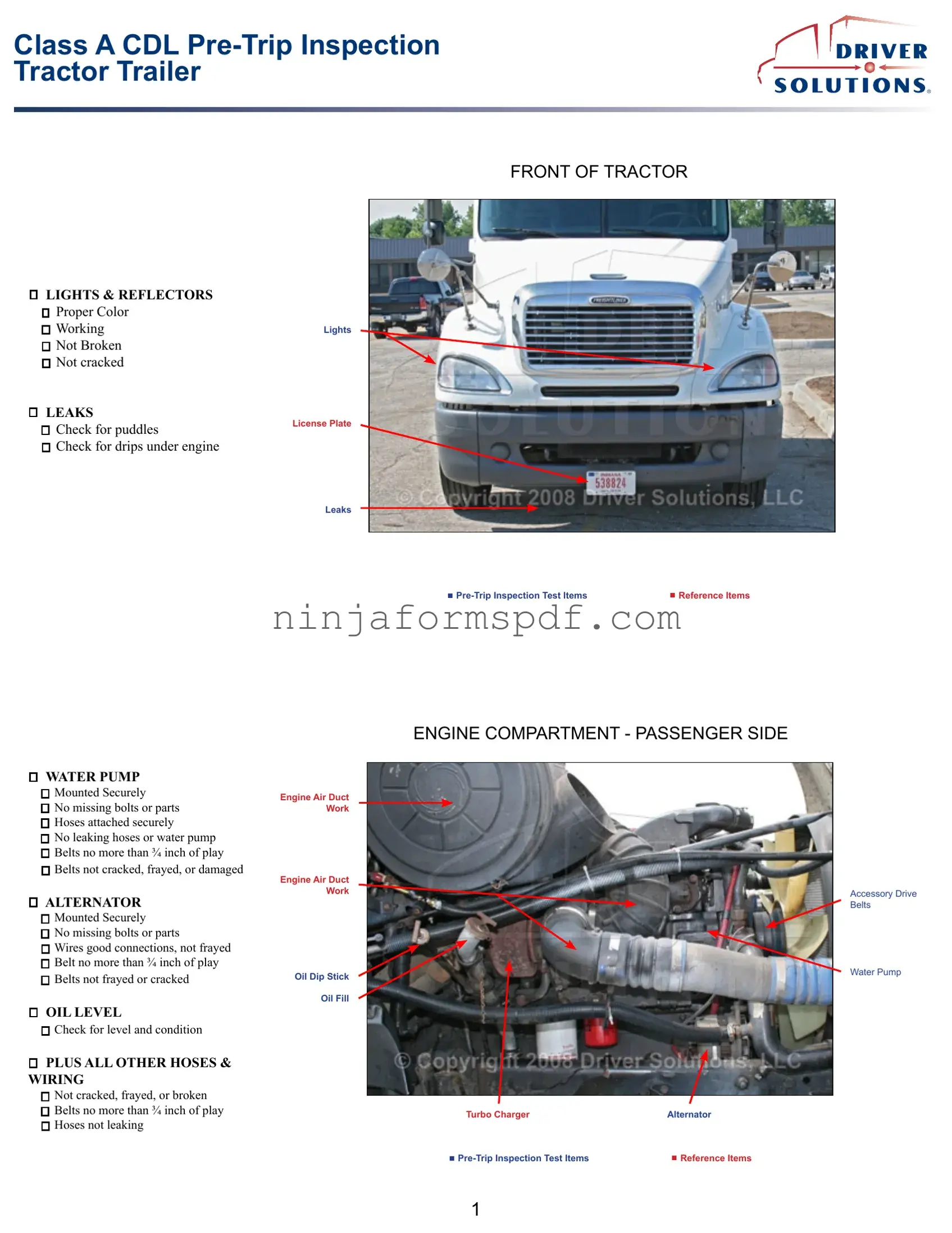 Pre Trip Inspection Checklist Form